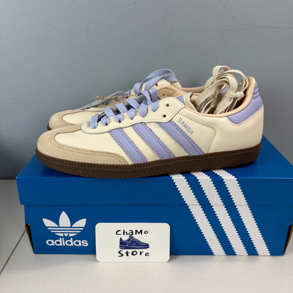 Adidas Samba OG Casual Sneaker Shoes Cream White Violet JI2678 Women's Sz 8 - Image 3 of 4