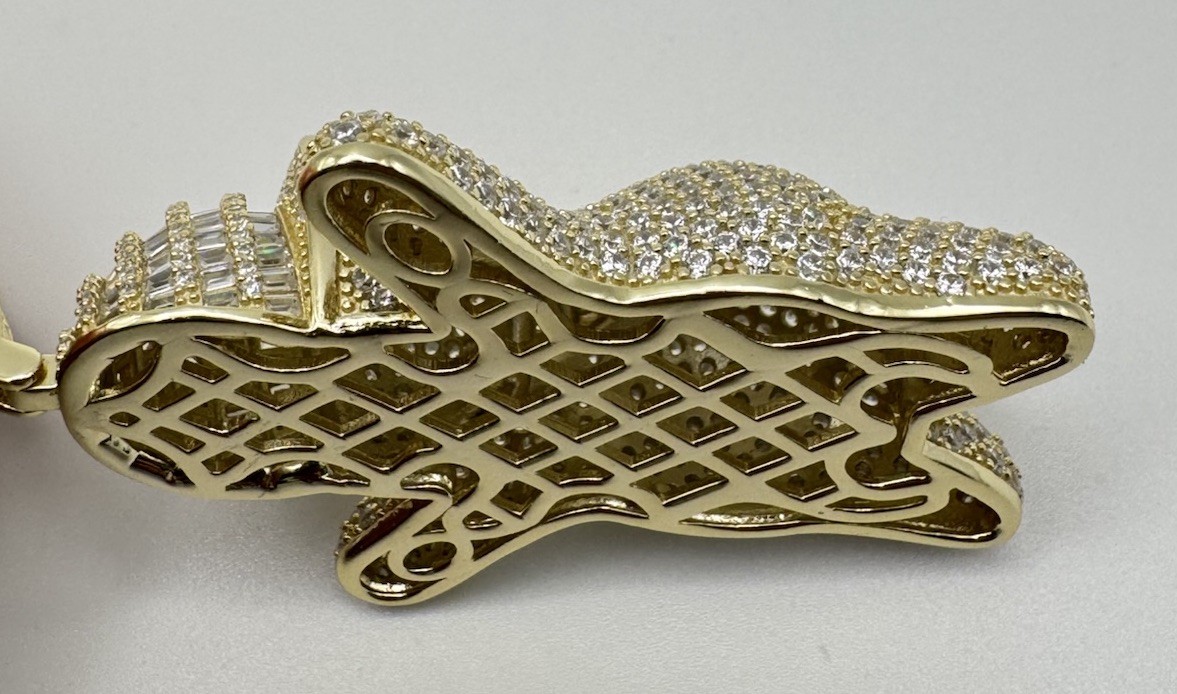 Large BS Solid Gold Washed Sterling Silver Pave C… - image 5