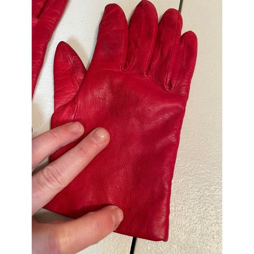 Grandoe red leather gloves size 7 100% cashmere inside 8” - Picture 4 of 8