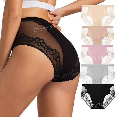 Damen Tanga Mittelhoch Satin Unterwäsche Sexy Atmungsaktiv Baumwolle T-Back Slip