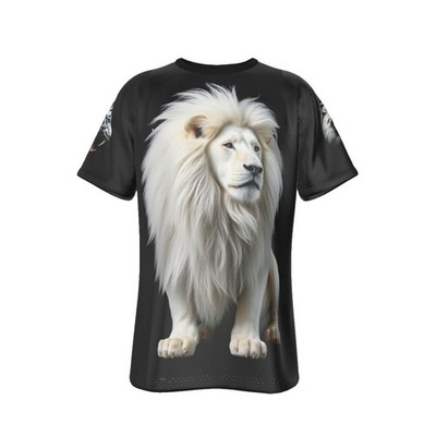 White Lion with Tigers on Sleeves, Men's /Women's Mesh T-shirt, Front/Back Image