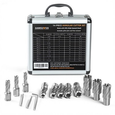 14PCS M2AL HSS Annular Cutter Set 1'' Depth 3/4'' Weldon Shank