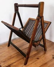 Vintage Bamboo Folding Magazine Vinyl Record Newspaper Rack Mid-Century Design