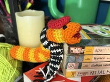 Handmade Crochet Slimey The worm Sesame Street Inspired With Scarf And Beret