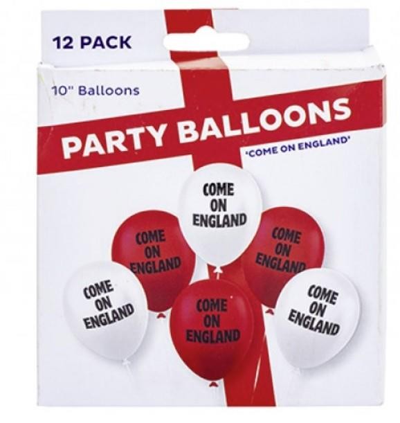 12 Pack Come on England 10"" Balloons World Cup Euros Sant Georges Day Decoration