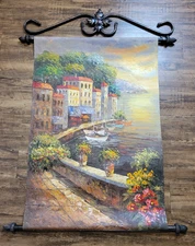 Beautiful Mediterranean Painting Wrought Iron Hanger Ready To Hang FLAW READ