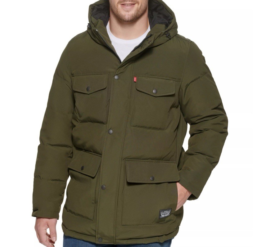 Levi's Men's Arctic Cloth Quilted Parka Jacket Olive Green Sizes M and L