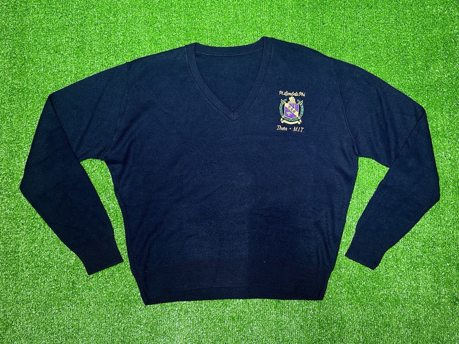 Vintage Pi Lambda Phi MIT V-Neck Pullover Black S… - image 1