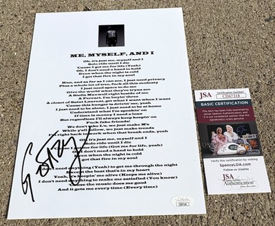 G-EAZY SIGNED Lyric Sheet JSA COA Me, Myself, & I