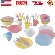 27-Piece Pastel Cookware Set, Plastic Dishes and Utensils for Play Kitchens, ...