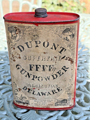 Dupont Superfine Gunpowder FFFFFFg Super Fine Tin C1924 Papieretikett