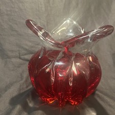 Mid Century Vibrant Cranberry Czech Chribska 3 Point Cats Head Vase 4 Lb. 10 ou