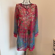 Raj Silk Embroidered Pink Floral Sheer Long S...