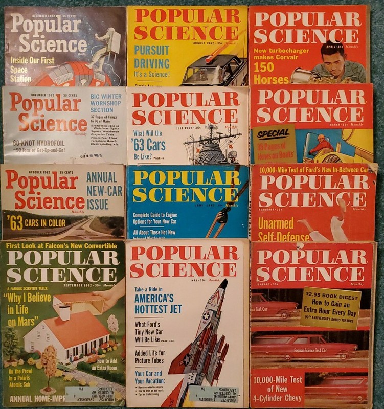LOT OF 12 VINTAGE 1962 POPULAR SCIENCE MAGAZINES - COMPLETE RUN! JAN-DEC! MARS