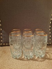 Zanzer 6 Piece Gold Trim Etched High Ball Glass  Set