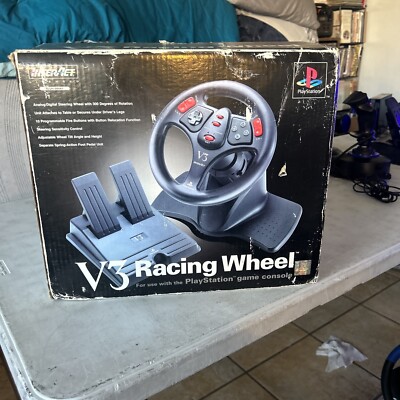 PS1 Steering Wheel - Interact - With Gas & Brake Pedal & Box! PlayStation V3