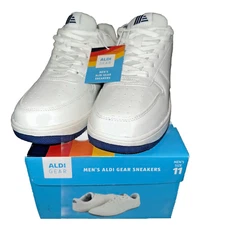 Aldi Gear Men's White Lace-Up Sneakers Shoes Size 11 Aldi Logo Spring 2024 Tie
