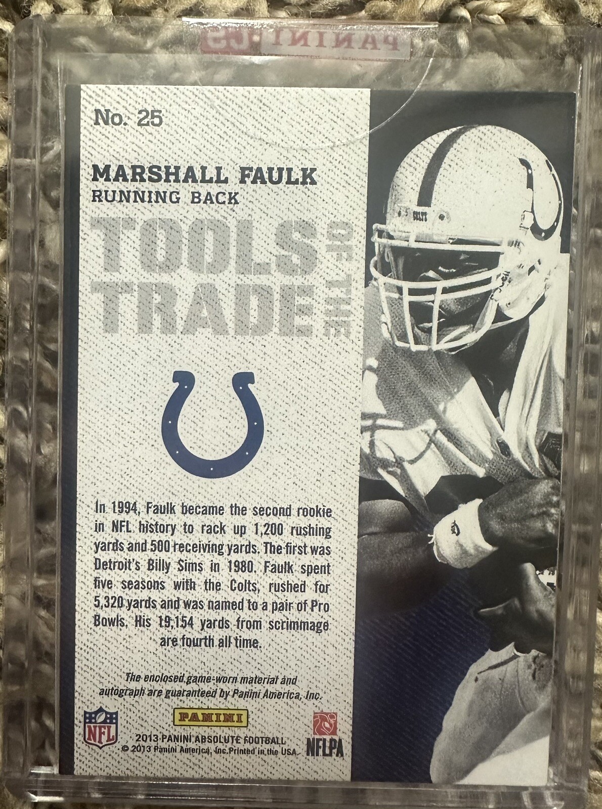 2013 Absolute Football Marshall Faulk Game Used Facemask Relic Auto #7/10 Colts view 3
