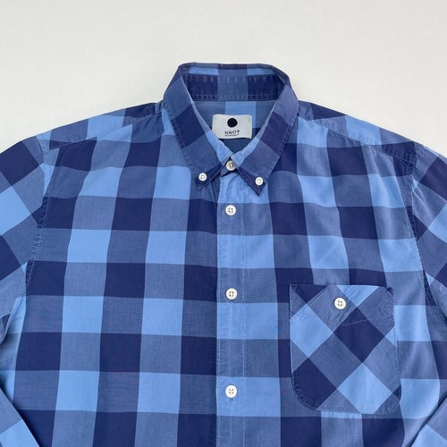 NN07 No Nationality NUEVA DERECHA Camisa Para Hombre M Azul Cuadros Manga Larga Con Botones - Imagen 2 de 13