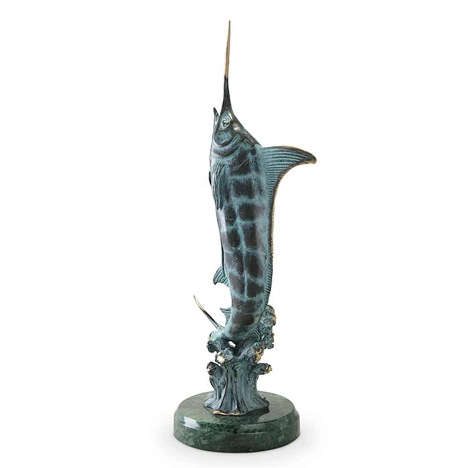 Escultura de Caza Marlín Latón Pez Estatua Base de Mármol Costera ~ SPI Home 30816 Foto 2 de 4