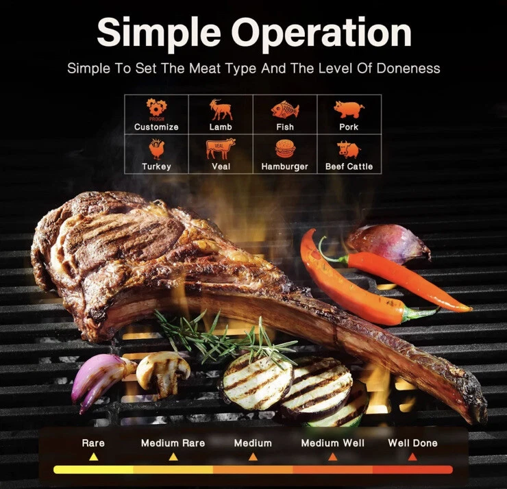 SIYOTEAM Meat Thermometer Digital Wireless Smart Cooking Grilling Smoking BBQ