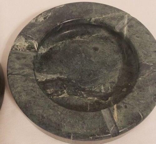 Vintage Polished Marble Green Ashtrays 50's & 60's Set Of 2