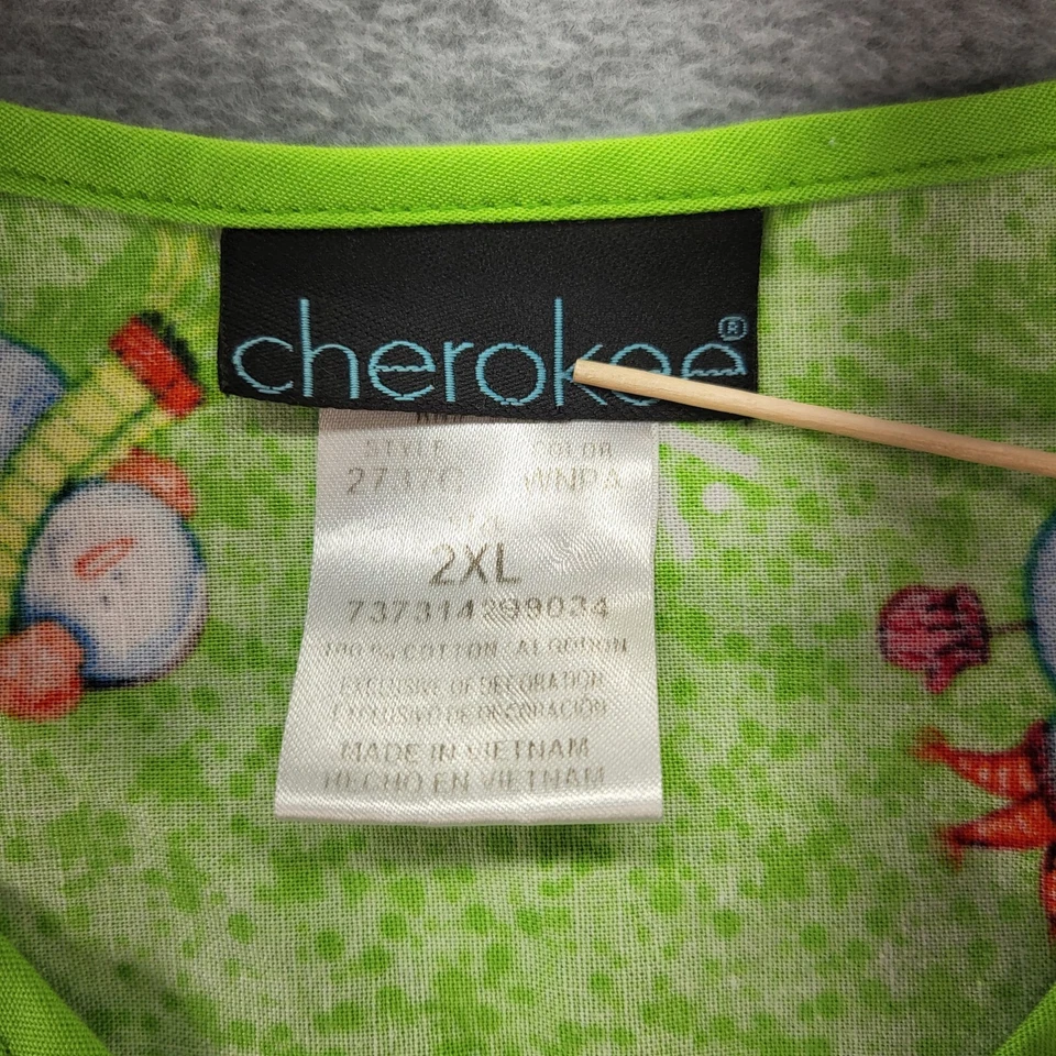 Cherokee Scrub Top Plus Size 2XL V Neck Elastic Waste Green Winter Ski Sled Snow - Image 2 of 4