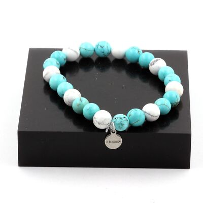 Minerals And Gemstones. Howlite + Turquoise Bead Bracelet 8 Mm. Fabri