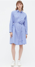 Uniqlo WOMEN COTTON A LINE LONG SLEEVE SHIRT DRESS XS, NEW