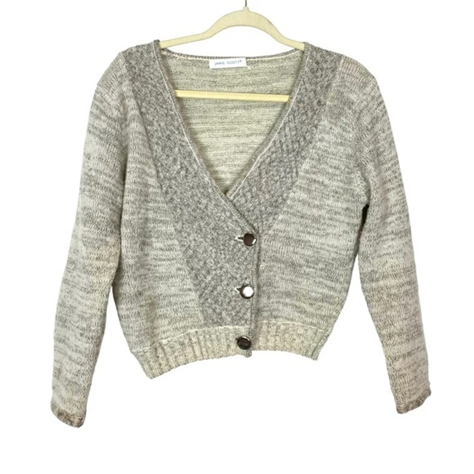 Джейми Скотт винтажный серый на пуговицах шерстяная смесь укороченный кардиган свитер