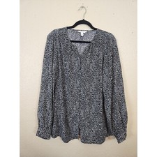Nine West Womens Button Up Blouse Animal Print Long Sleeve V Neck Top XL