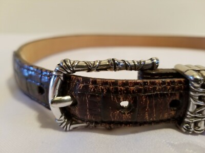 Brighton C3307 Brown Leather Linen Belt Silver Buckle Large  display picture 3