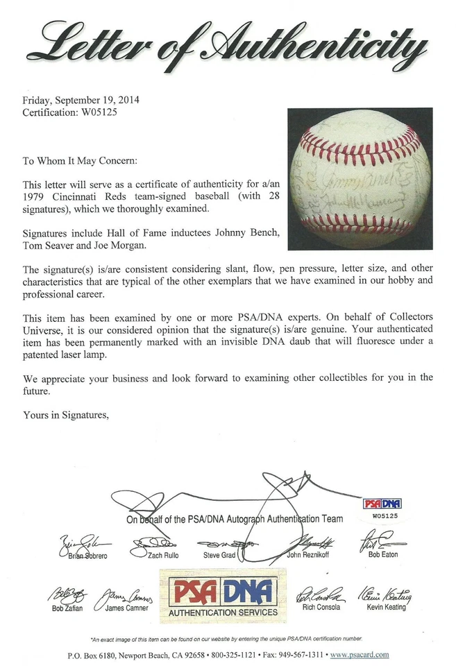 1979 Reds 28x Team Signed Baseball PSA/DNA Big Machine w Johnny Bench Tom Seaver - Image 2 of 4