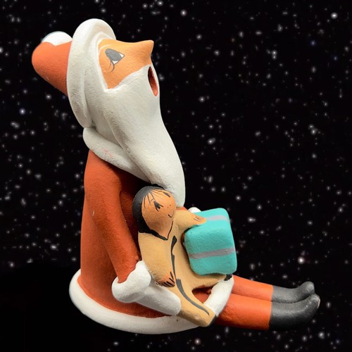 JEMEZ PUEBLO RĘCZNIE ROBIONY GLINIANY MIKOŁAJ GAWĘDZIARZ z DZIECKIEM DIANE LUCERO podpisany 5"W 4" - Zdjęcie 6 z 13