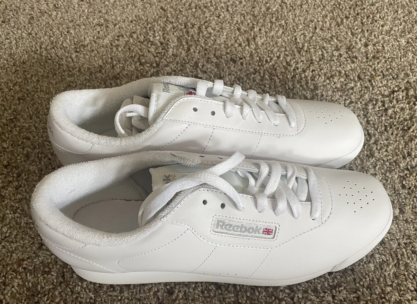 NUOVO! VINTAGE Y2K 1999 Reebok PRINCESS BIANCHE pelle scarpe da tennis fodera in spugna 10