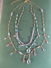 JOAN RIVERS. 3 Strand Faceted Lucite Bead Necklace Pastel Pink, Blue and Clear.