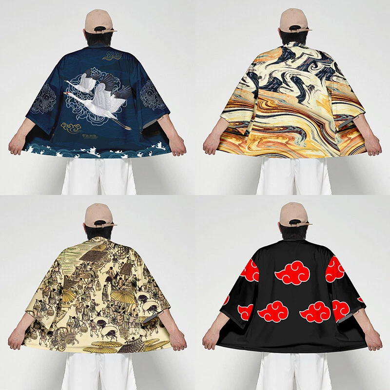 Unisex 3/4 Ärmel Strickjacke Kimono Bedruckt Top Lockere Bluse Sommer Yukata - Bild 3 von 4