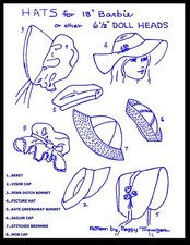 18 BARBIE Doll HATS Sewing Pattern Vintage Ov...