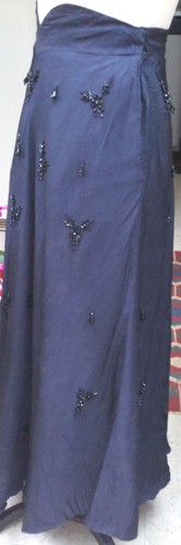 Falda Larga Azul Verdadero Vintage Cintura Alta Circular Cuentas Lentebrilla Talla Pequeña Vacaciones - Imagen 6 de 9