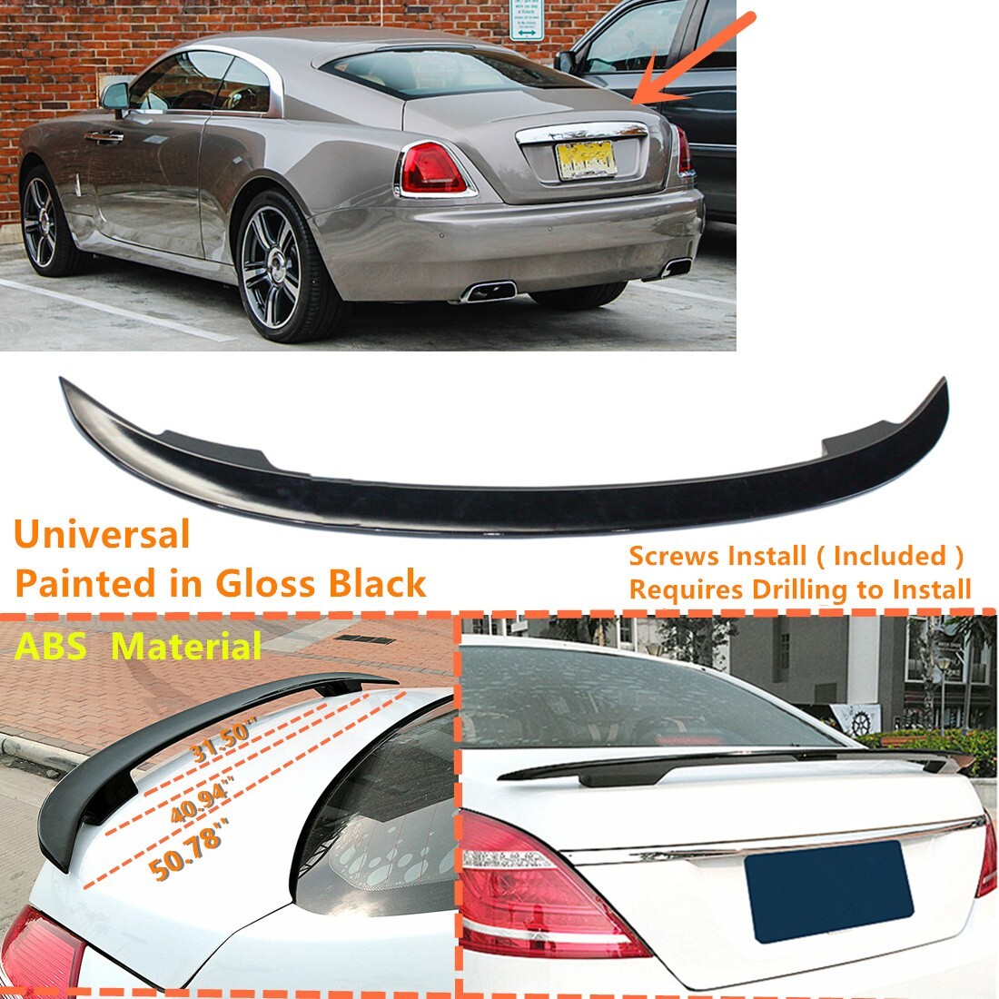 Fit For 14-2021 Rolls-Royce Wraith Trunk Spoiler Wing Gloss Black 
