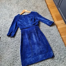Vintage 1960s Royal Blue Velvet PARTY DRESS  SIZE 6/8