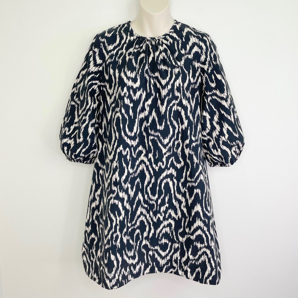 Veronika Maine women woodgrain print cotton soft a-line dress size 8 black cream