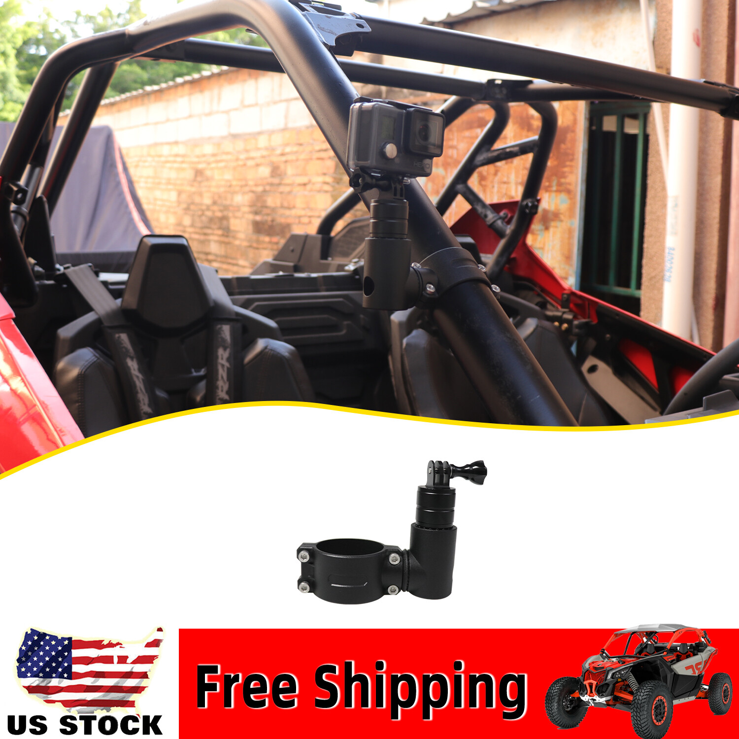 Black Roll Bar GoPro Mount for Polaris Honda Can-am ATV UTV Accessories  -image