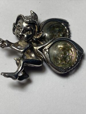 Brooch pin CYVRA fairy elf Pixie Imp abalone wings cast sterling Vintage Mint