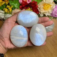 2"~3" Moonstone Blue Flash Tumbled Stone Healing Crystal Pocket Palm Stone 1pcs