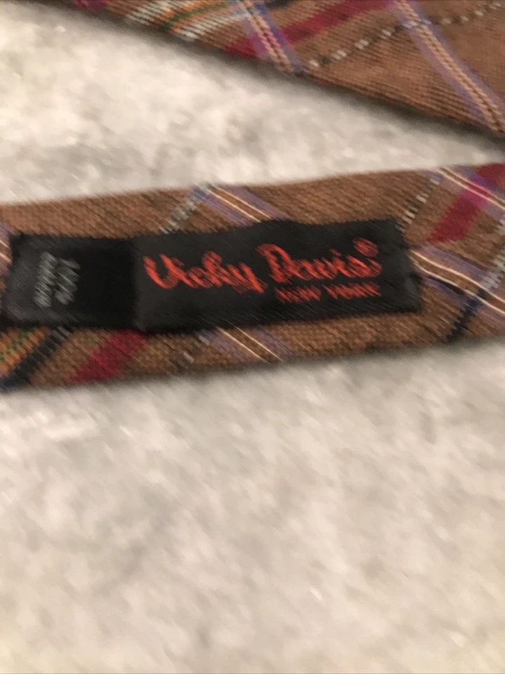 Corbata Vicky Davis Para Hombre Marrón A Cuadros Hecha en EE. UU. Corbata Ajustada De Colección Rockabilly Foto 2 de 4