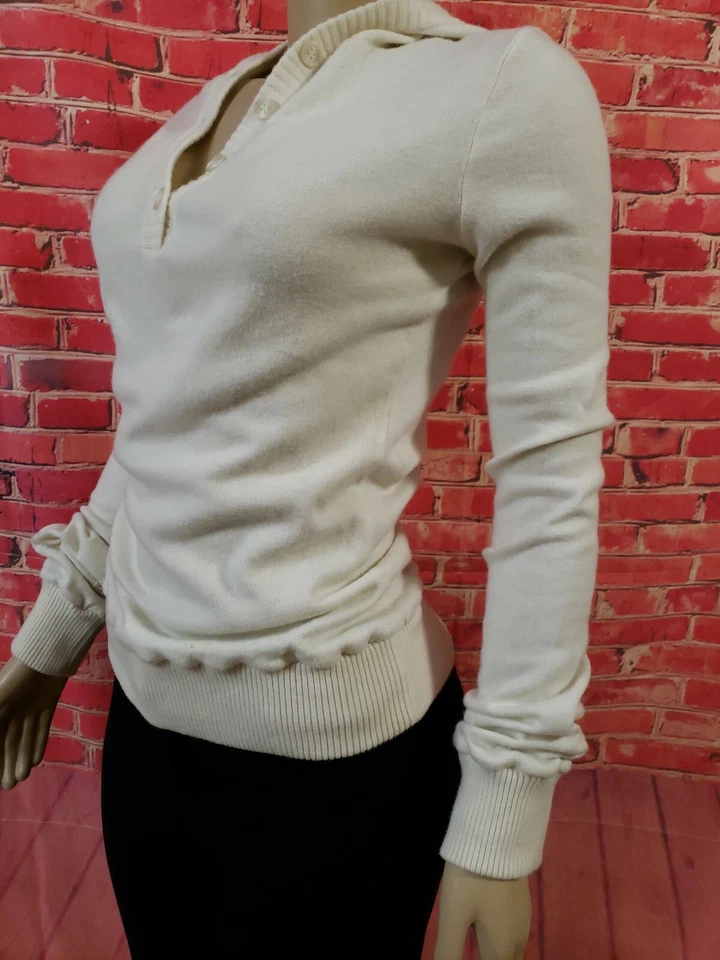 Manola Albertini Ivory Wool Blend Hooded Women's Sweater IT 42/US 8 Ribbed hem - Image 3 of 4