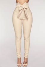 Fashion Nova Tan Khaki Knot Your Girl Pant Tie Bow High Waist Slim Straight 3X