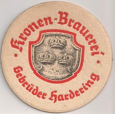 Kronen-Brauerei Gebrüder Hardering - alter Bierdeckel / Bierfilz "3 Kronen"