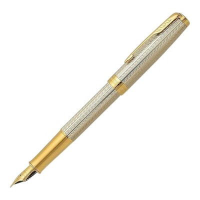 Parker Sonnet Premium Silver Mist Fountain Pen 18K Gold F Nib Gift Box